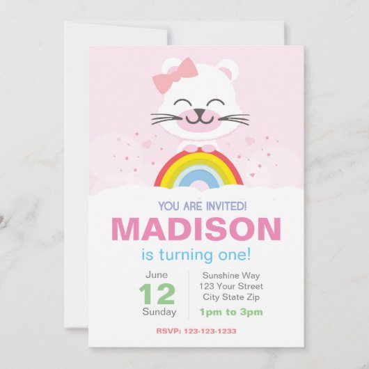 Invitation à l'anniversaire de l'ours arc-en-ciel (Devant)