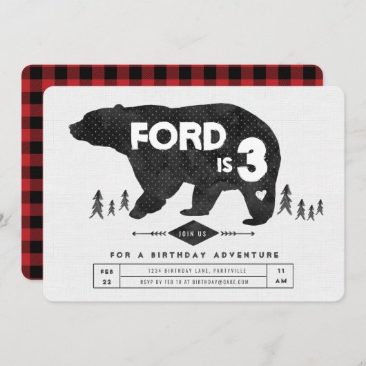 Invitation à l'anniversaire de l'ours Boho (Devant / Derrière)