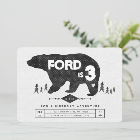 Invitation à l'anniversaire de l'ours Boho (Debout devant)