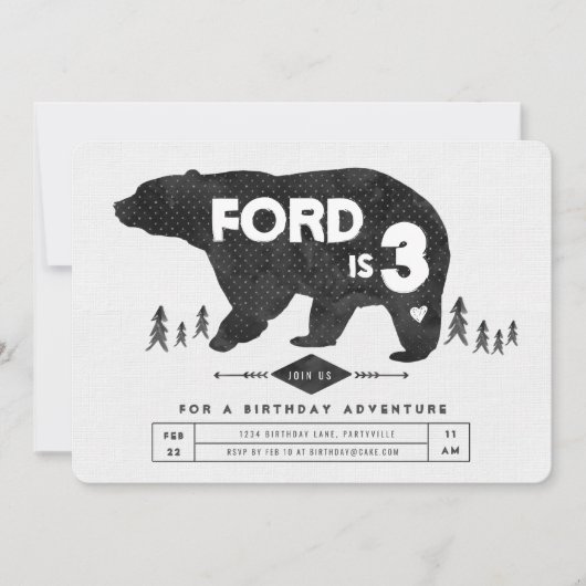 Invitation à l'anniversaire de l'ours Boho (Devant)