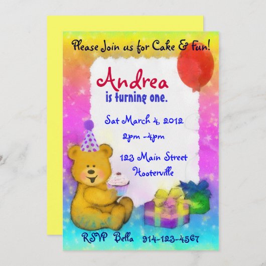 Invitation à l'anniversaire de l'Ours de Teddy (Devant / Derrière)