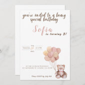 Invitation à l'anniversaire de l'ours en peluche (Devant / Derrière)