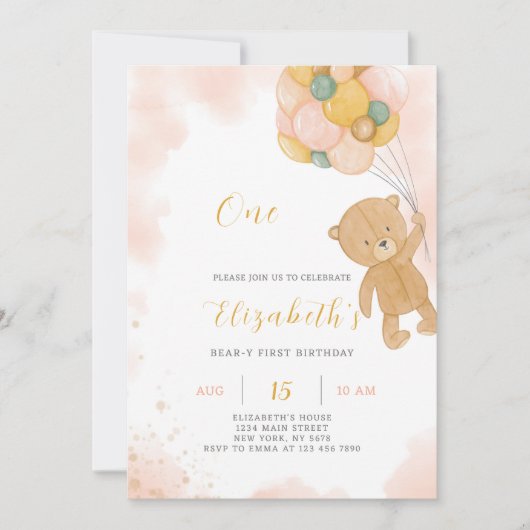 Invitation à l'anniversaire de l'ours en peluche (Devant)