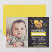 Invitation à l'anniversaire de l'ours jaune avec p (Devant / Derrière)