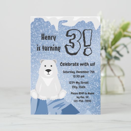 Invitation à l'anniversaire de l'ours polaire (Debout devant)