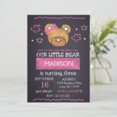 Invitation à l'anniversaire de l'ours rose (Debout devant)