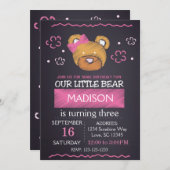 Invitation à l'anniversaire de l'ours rose (Devant / Derrière)