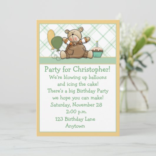 Invitation à l'anniversaire de l'Ours vert (Debout devant)
