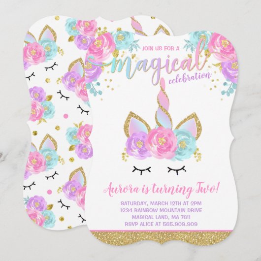 Invitation à l'anniversaire de l'Unicorn (Devant / Derrière)