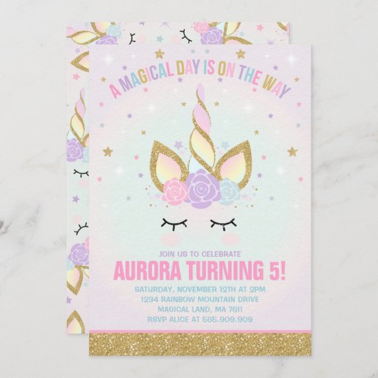 Invitation à l'anniversaire de l'Unicorn (Devant / Derrière)