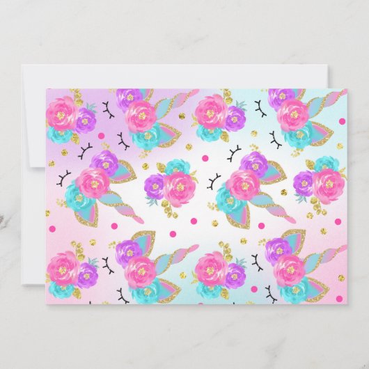 Invitation à l'anniversaire de l'Unicorn (Dos)