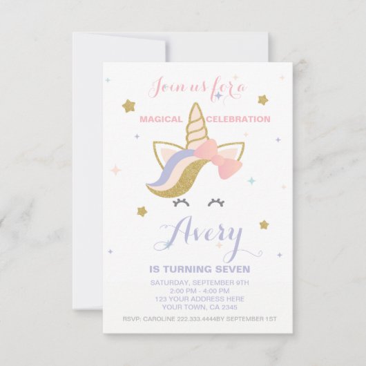 Invitation à l'anniversaire de l'Unicorne (Devant)