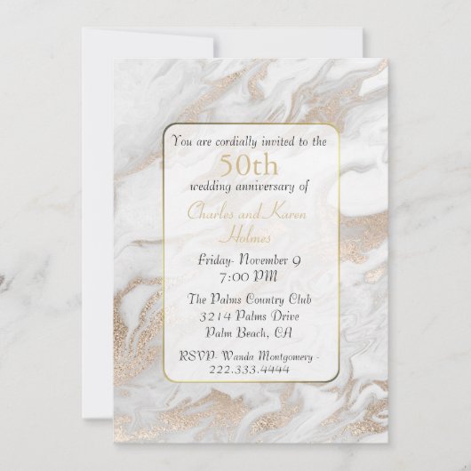 Invitation à l'anniversaire de Marbre d'or et blan (Devant)