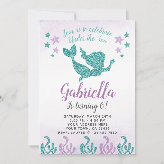 Invitation à l'anniversaire de Mermaid (Devant)