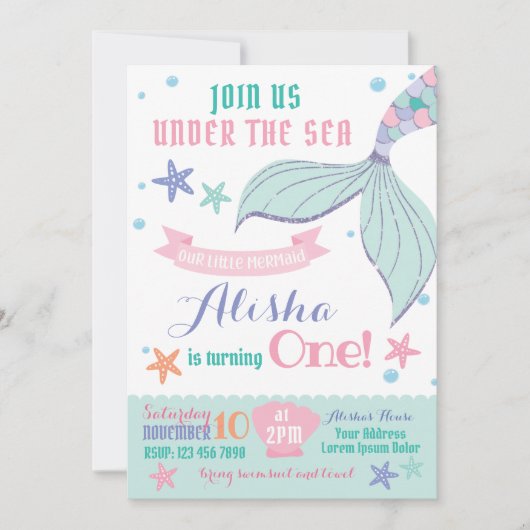 Invitation à l'anniversaire de Mermaid (Devant)