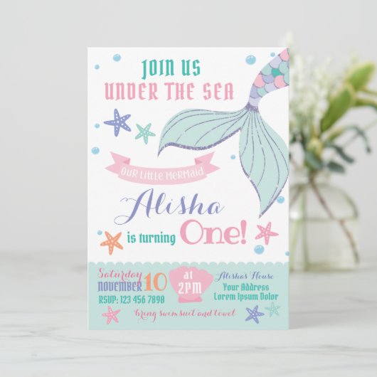 Invitation à l'anniversaire de Mermaid (Debout devant)