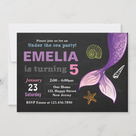 Invitation à l'anniversaire de Mermaid (Devant)