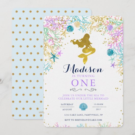 Invitation à l'anniversaire de Mermaid (Devant / Derrière)