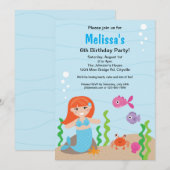 Invitation à l'anniversaire de Mermaid Red (Devant / Derrière)