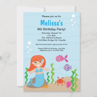 Invitation à l'anniversaire de Mermaid Red