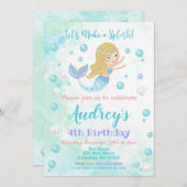 Invitation à l'anniversaire de Mermaid / Sirène bl (Devant / Derrière)