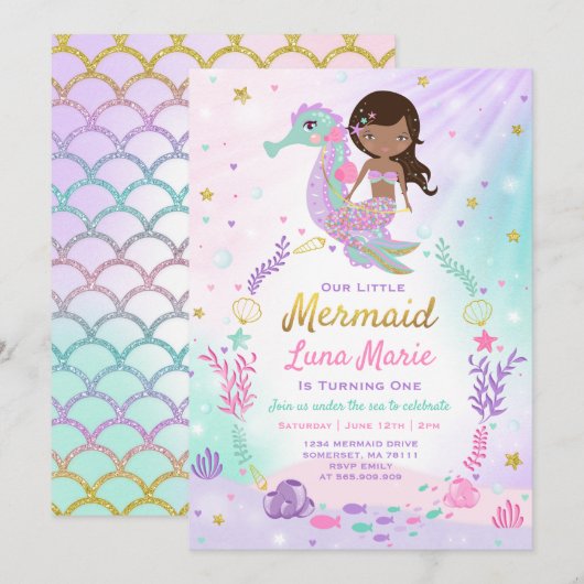 Invitation à l'anniversaire de Mermaid sous le Sea (Devant / Derrière)
