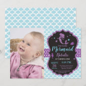Invitation à l'anniversaire de Mermaid sous le Sea (Devant / Derrière)