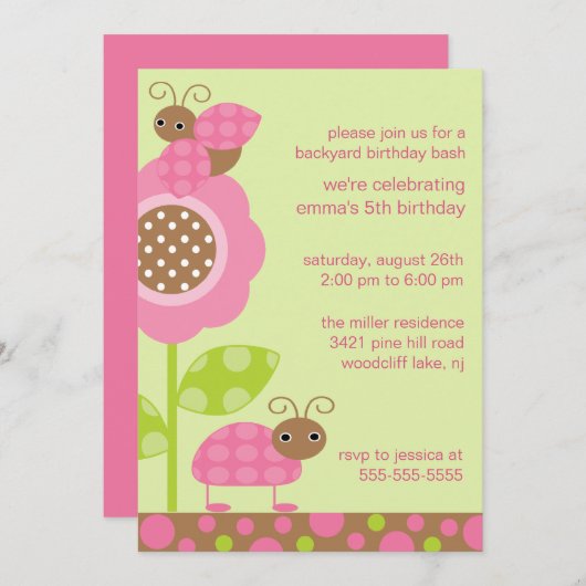 Invitation à l'anniversaire de Mod Baby Bugs (Devant / Derrière)