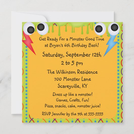 Invitation à l'anniversaire de Monster Mash Bash (Dos)