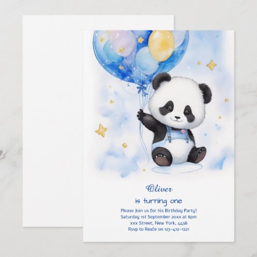 Invitation à l'anniversaire de Panda (Devant / Derrière)