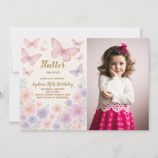 Invitation à l'anniversaire de papillon modifiable (Devant)