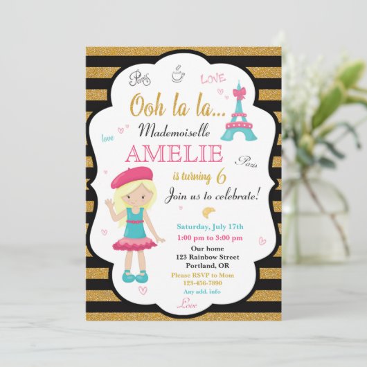 Invitation à l'anniversaire de Paris Fille Eiffel  (Debout devant)