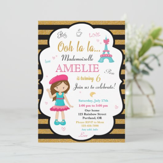 Invitation à l'anniversaire de Paris Fille Eiffel  (Debout devant)