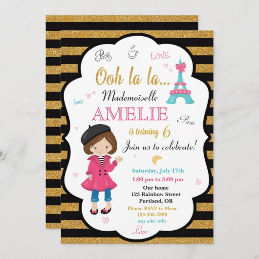 Invitation à l'anniversaire de Paris Fille Eiffel  (Devant / Derrière)