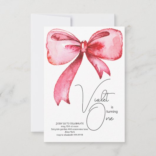 Invitation à l'anniversaire de Pink Bow (Devant)