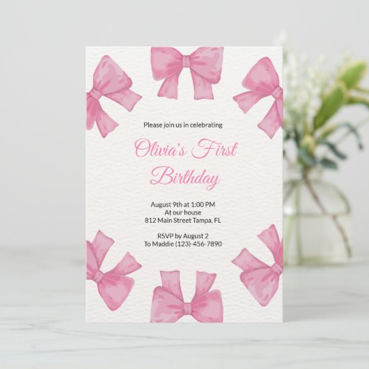 Invitation à l'anniversaire de Pink Bow (Debout devant)