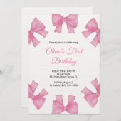 Invitation à l'anniversaire de Pink Bow (Devant / Derrière)