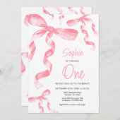 Invitation à l'anniversaire de Pink Bow (Devant / Derrière)