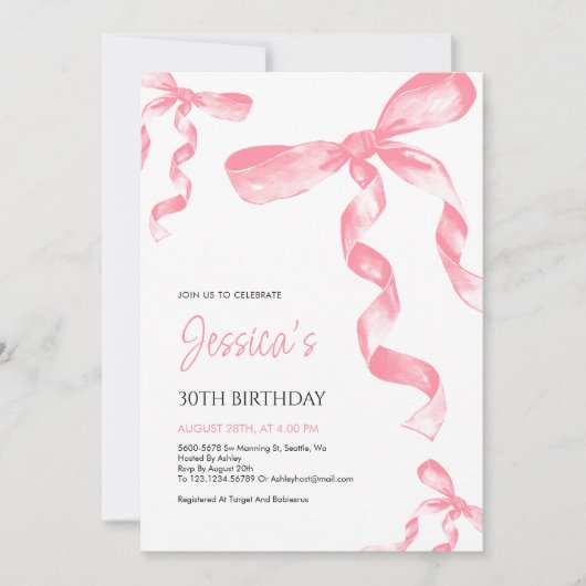 Invitation à l'anniversaire de Pink Bow (Devant)