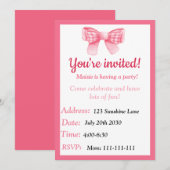 Invitation à l'anniversaire de Pink Bow (Devant / Derrière)