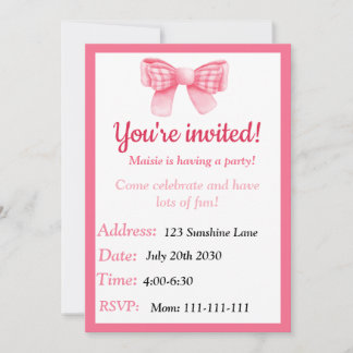 Invitation à l'anniversaire de Pink Bow