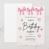 Invitation à l'anniversaire de Pink Bow (Devant / Derrière)