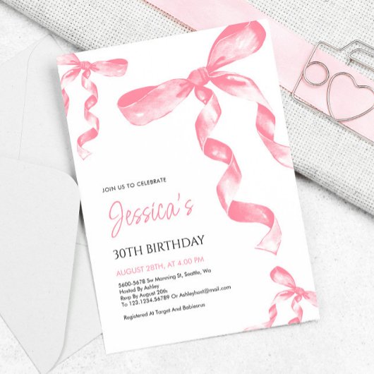 Invitation à l'anniversaire de Pink Bow