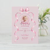 Invitation à l'anniversaire de Pink Bow avec photo (Debout devant)