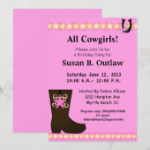 Invitation à l'anniversaire de Pink Cowgirl (Devant / Derrière)