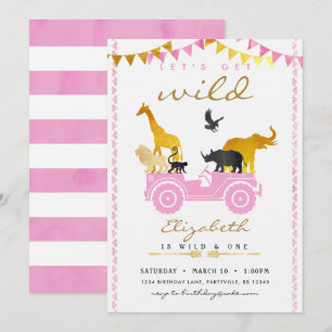 Invitation à l'anniversaire de Pink Gold Safari
