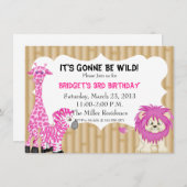 Invitation à l'anniversaire de Pink Jungle Safari (Devant / Derrière)