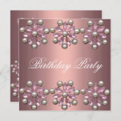Invitation à l'anniversaire de Pink Pearl & Gem (Devant / Derrière)