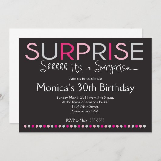 Invitation à l'anniversaire de Pink Surprise (Devant / Derrière)