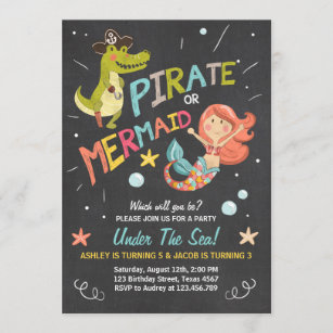 Invitation à l'anniversaire de Pirate ou de Mermai